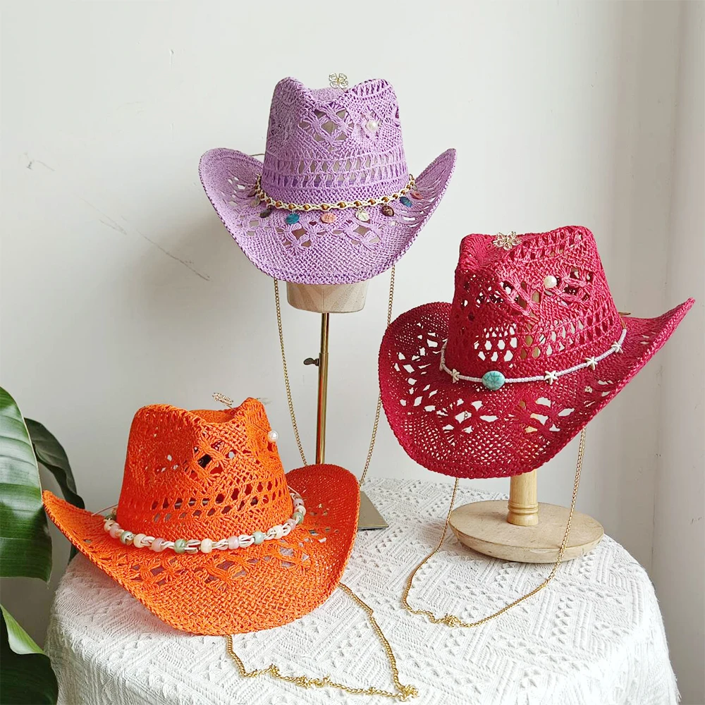 

New Straw Cowboy Hat - Ruslan Baginskiy - Women's Sun Hats, Beach Hats with Metal Chain | Luisaviaroma Hats