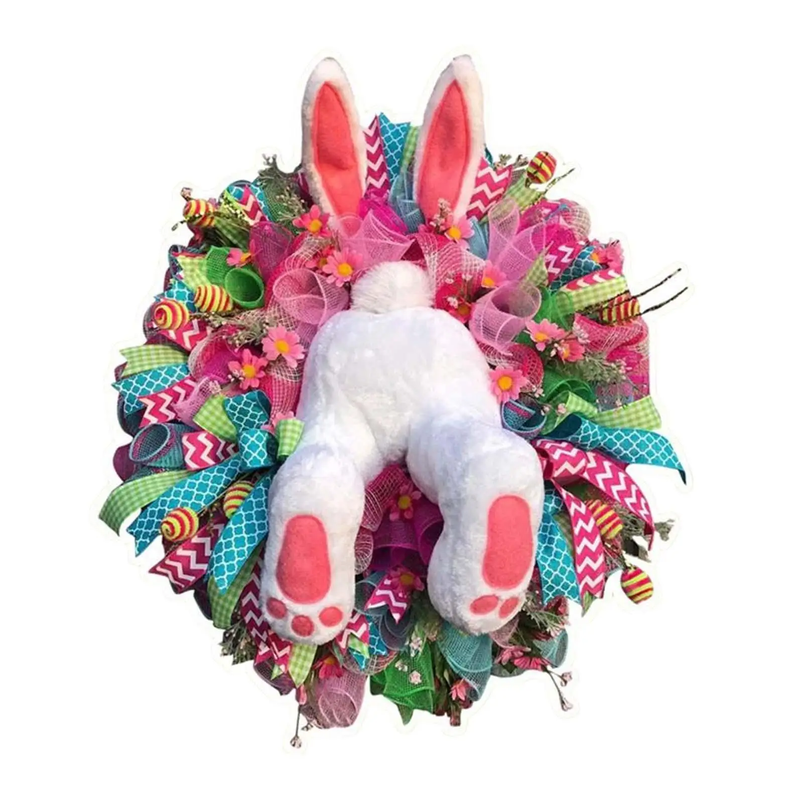 Cute Easter Wreath Wall Sticker, Bunny Decal for s Decorative Stickers Self Sticky for Kitchen Room Party Decoration