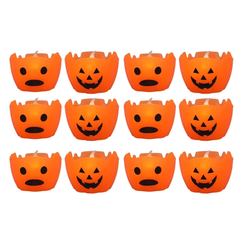 

Set of 12 LED Lights with Flickering Flame for Decorating Halloween Party Supplies Horrible Orange Lights Ornament