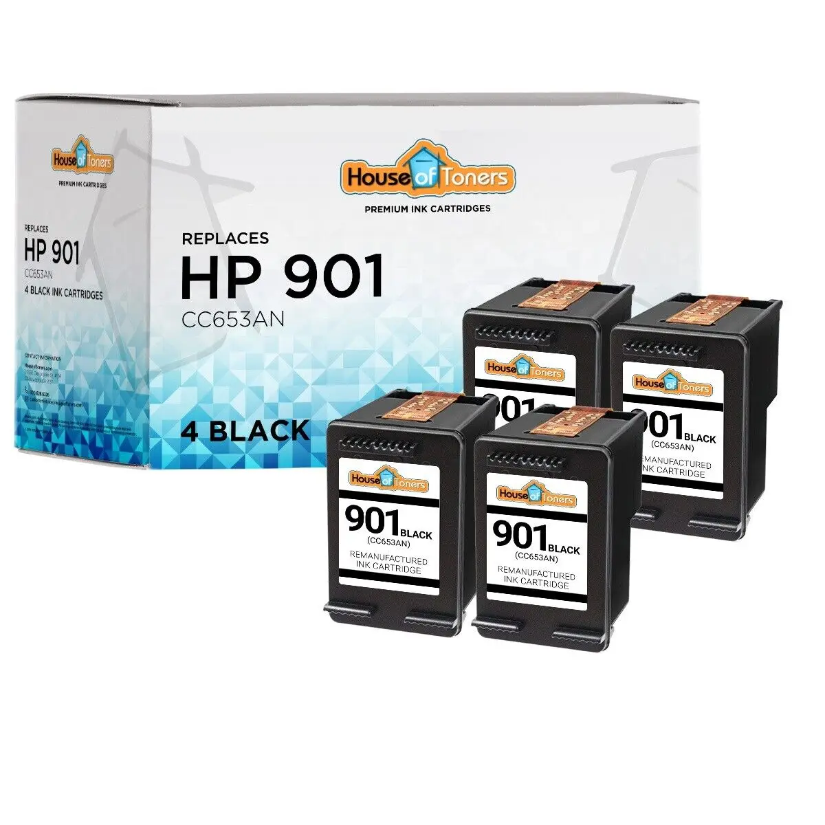 

4 PK 901 Black Ink Cartridges for HP Officejet J4660 J4680 4500