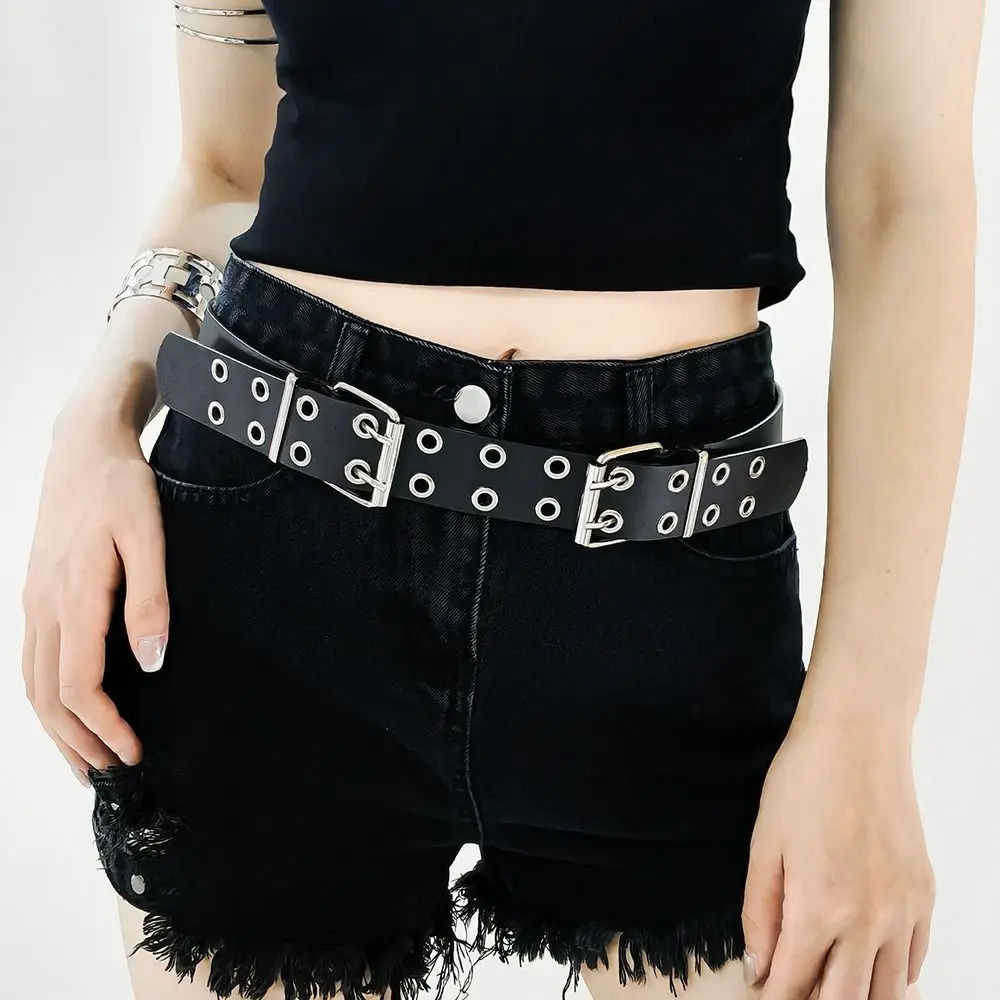 

Fashion Transparent Rivet Belts Hip Hop Punk Rock Style Double Pin Buckle Waistband Round Eyelet Waist Band Men Women