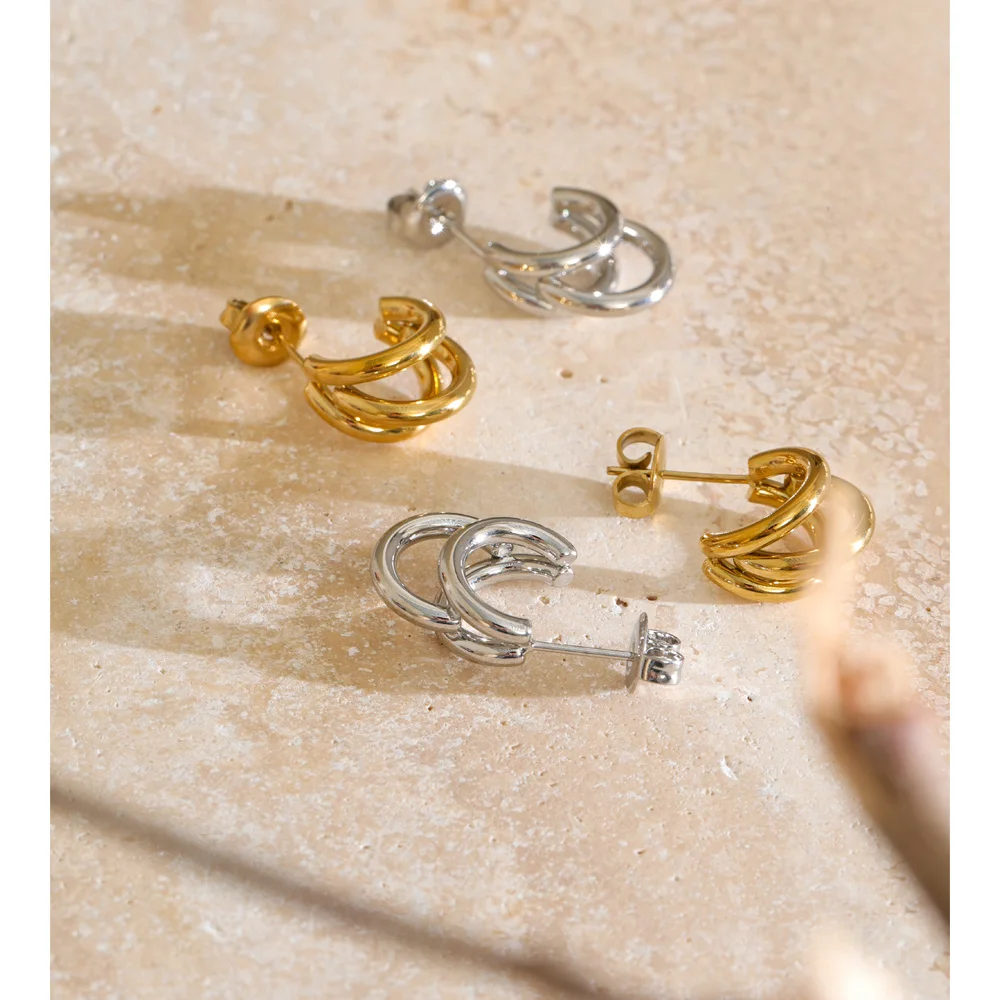 Yhpup Stainless Steel Layered Geometric Earrings for All Occasions for Women Personalized Casual Summer Jewelry