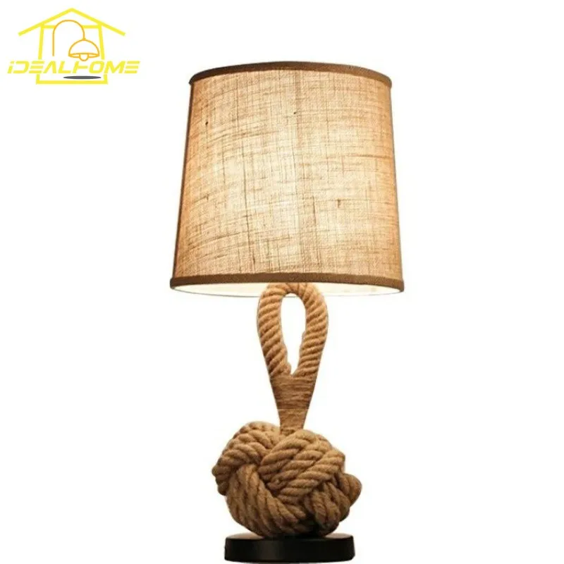 

American Vintage Designer Hemp Rope Table Lamp LED E27 Retro Fabric Art Decorative Hanging Lamp Studio Restaurant Cafe Study Bar