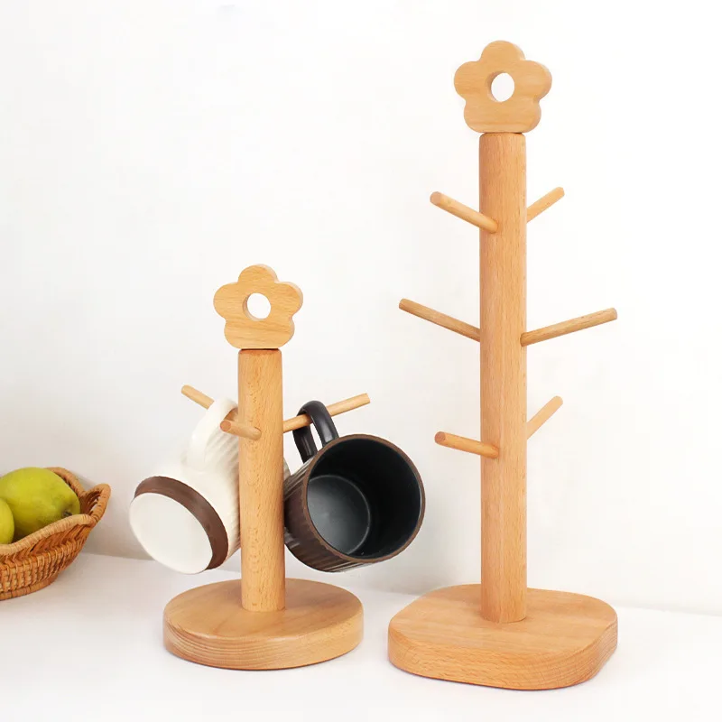 Wooden Coffee Tea Cup Holder Storage Rack Household Mug Hanging Display Rack Kitchen Storage Tool Home Decor