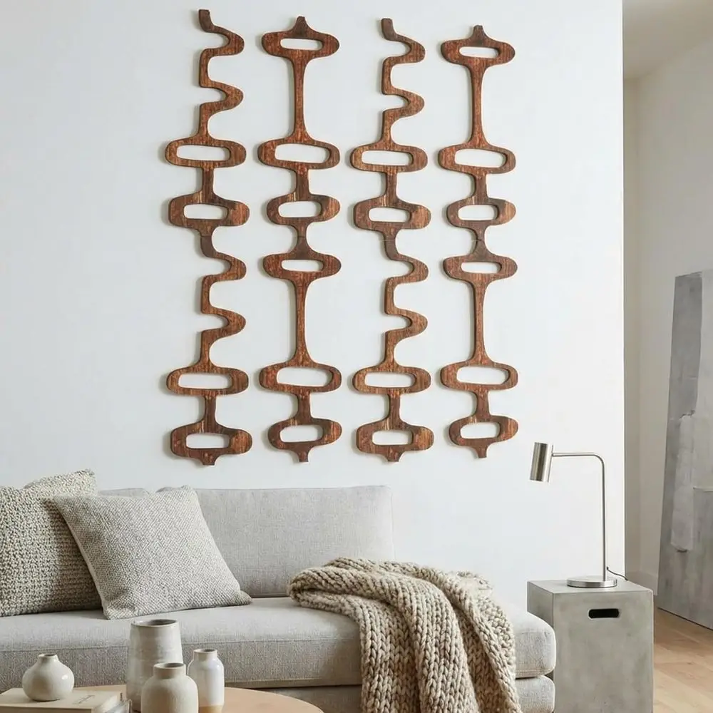 8 Pack Vintage 3D Large Art Wall Sculpture, Elegant Abstract Geometric Panels for Living Room, Home Office, Bedroom (Brown)