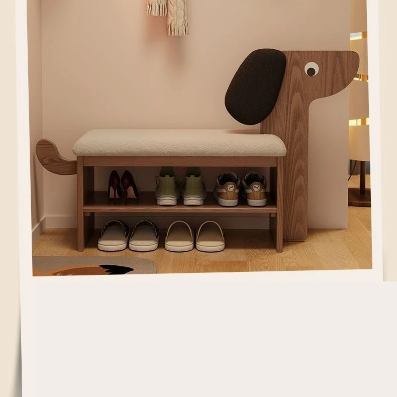 Solid wood puppy shoe change stool door home cute creative shoe rack into the door seat