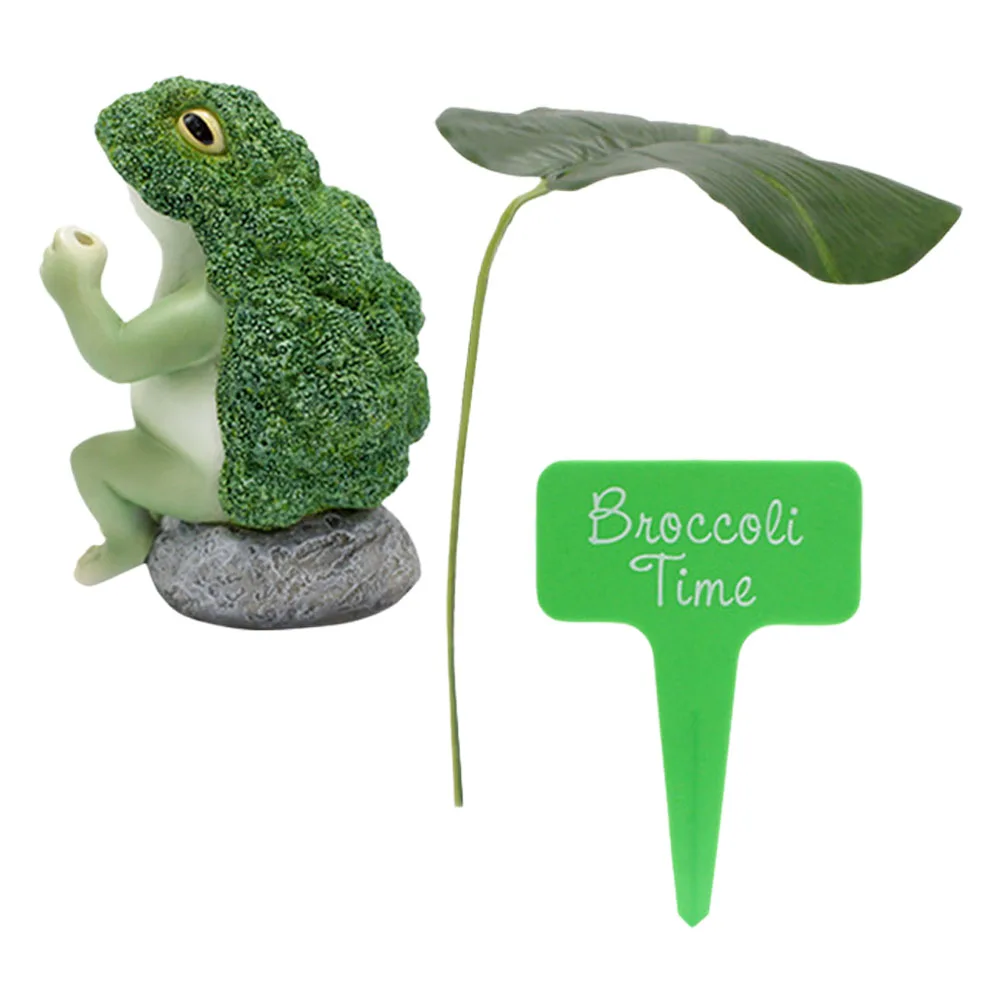 

1 set Small Frog Resin Broccoli Frog Statue With Lotus Leaf Garden Sculpture Tabletop Decor For Home Office Desk Car Indoor