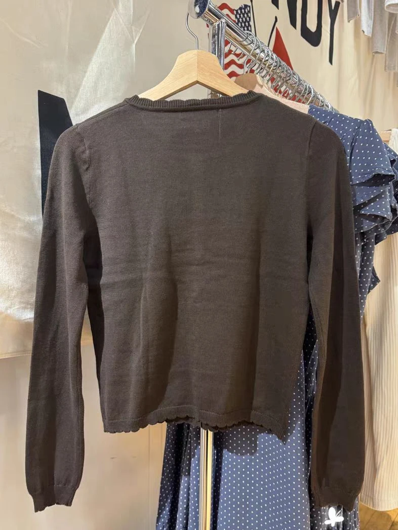 جيوب البني محبوك سترة سترة الخريف س الرقبة القطن ضئيلة طويلة الأكمام البلوزات النساء نمط Preppy الصلبة الحلو تريكو