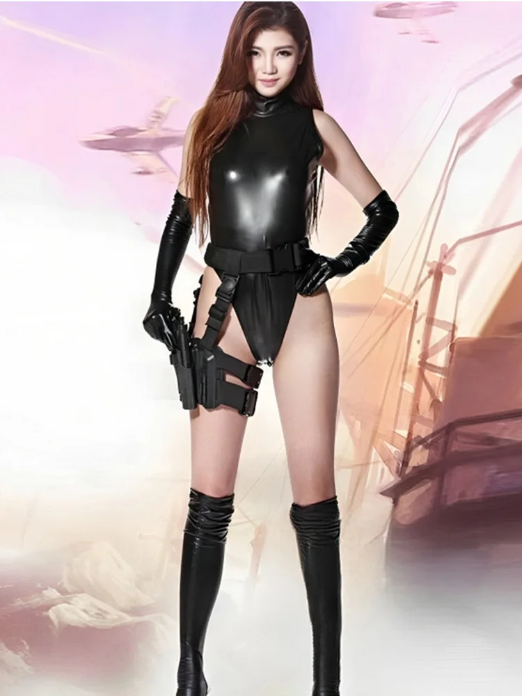 Moto & Biker Sexy Turtleneck Bodysuit Latex One Piece Body Suit For Women Sleeveless Shapewear Fitness Catsuit Club Dance Wea