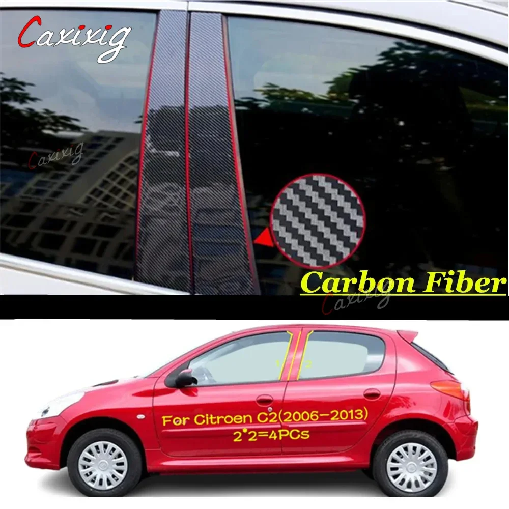 4Pcs Car Pillar Post Cover Door Trim Window Molding Stickers For Peugeot 206 2004-2010 207 2009-2013 Citroen C2 2006-2013