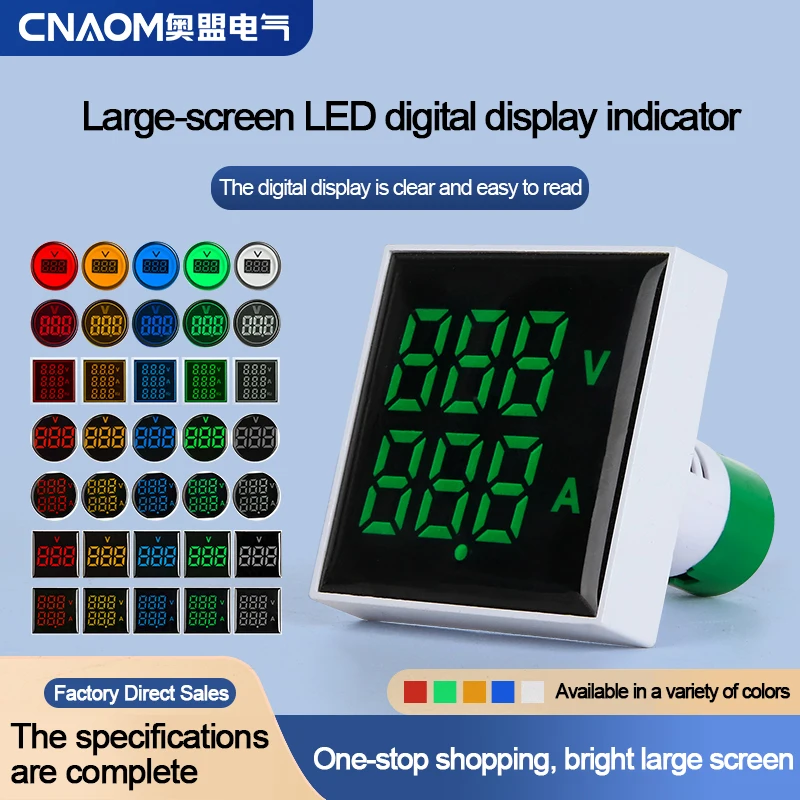 

LED Mini voltmeter Power indicator light Small digital display 220V square round Hertz meter