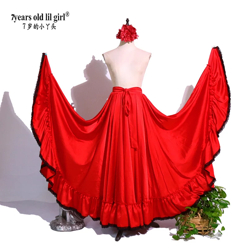 Falda de satén de 720 grados, traje de danza del vientre para mujer, faldas largas gitanas, ropa de práctica de bailarina FH24