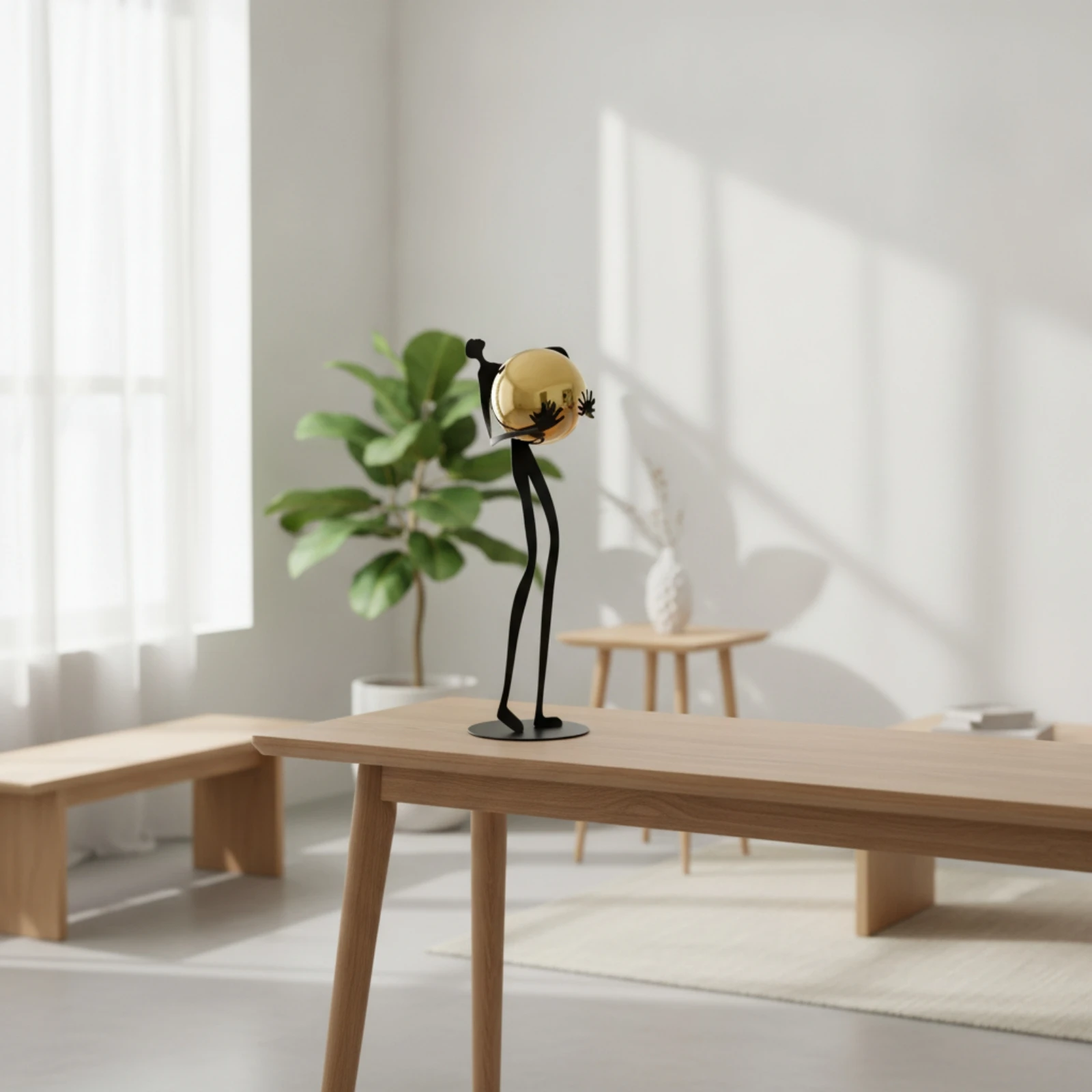 Abstract Sculpture with Sphere Modern Metal Sculpture Abstract Human Statue Slender Desktop Statue Decorative