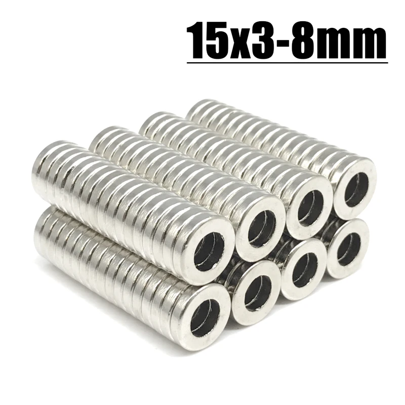 10/20/50/80 PCS 15x3-8mm N35 NdFeB Neodymium Disc Magnets Small round Countersunk Diameter 15x3mm Hole 8mm Magnetic Force