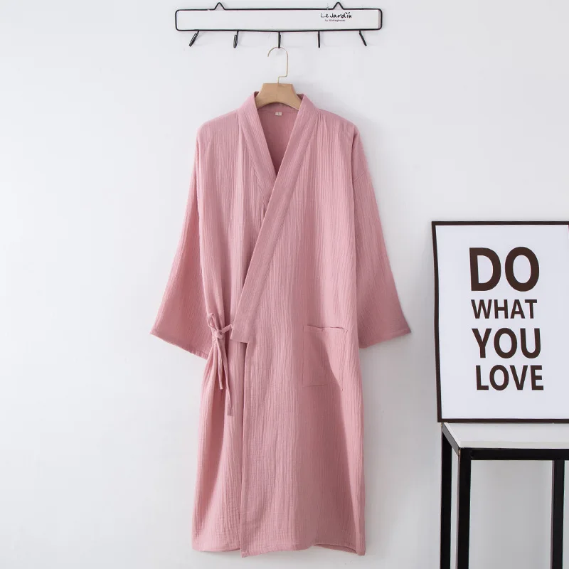 Muslin 100% Cotton Midi Dress Women Clothing Soild Loose Open Dresses With Pockets Casual Ladies Kimono Homewear Female Robes