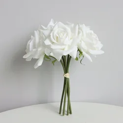 Ramo de rosas con bordes rizados de 5 cabezas flores artificiales de tacto Real ramo de novia para boda fiesta Festival, decoración del hogar, flores falsas