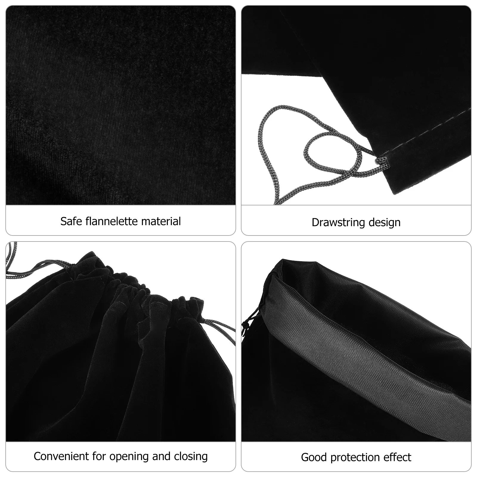 

10Pcs Black Flannelette Pouches Drawstring Gift Bags Large Capacity Multi Purpose Storage for Accessories Treats