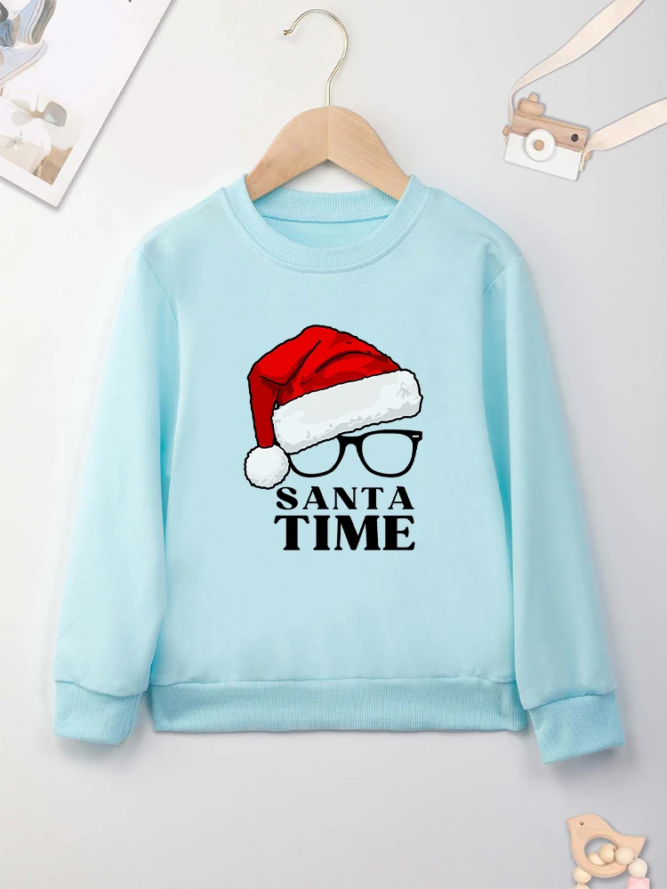 Santa Time Funny Christmas Kids Clothes Red Festival Sweatshirt Boy Girl Home Xmas Party Tops Cozy Soft Children Hoodies 2023