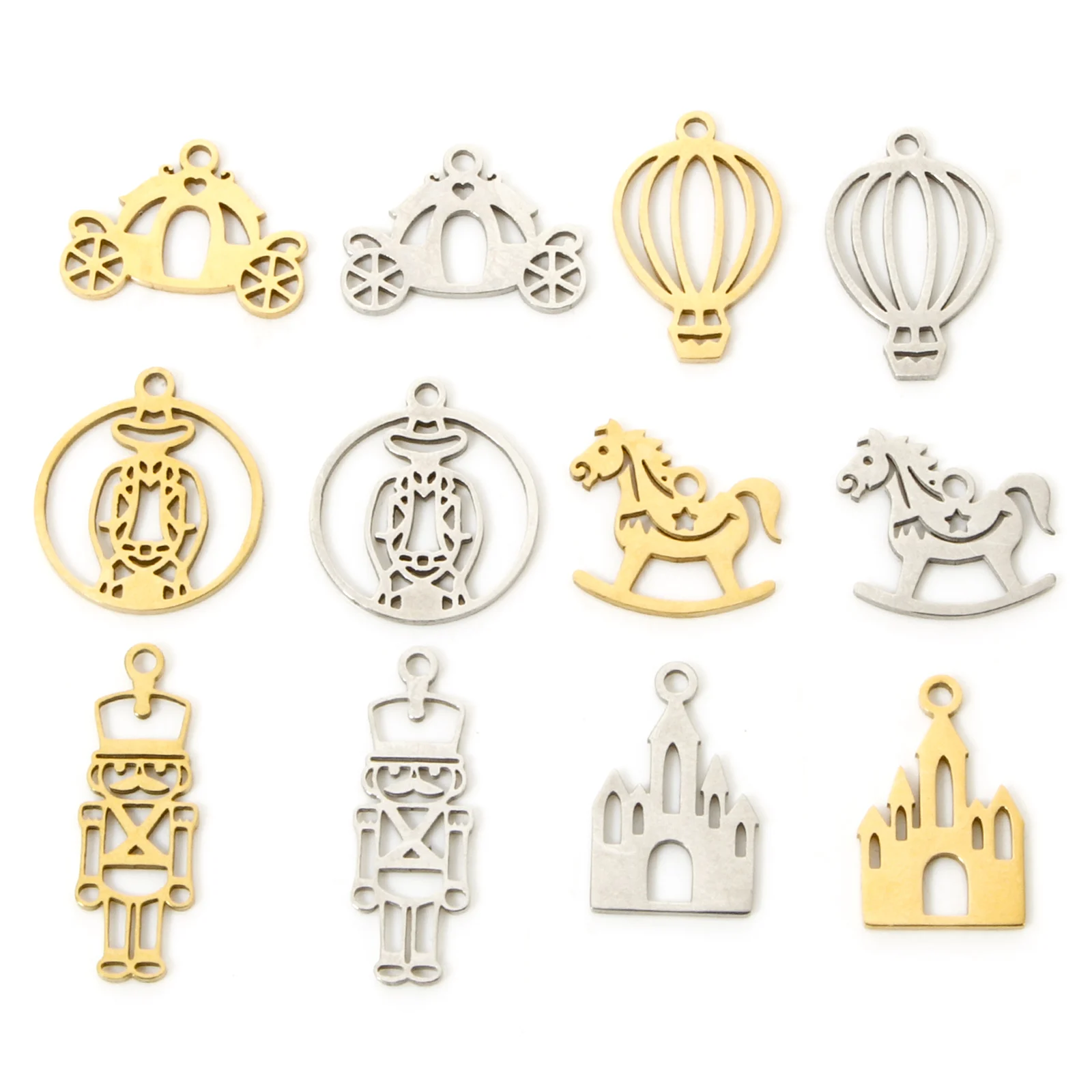 3 PCs 304 Stainless Steel Charms Hollow Soldier/Castle/Balloon/Pumpkin carriage Pendants DIY Necklace Bracelet Jewelry Making