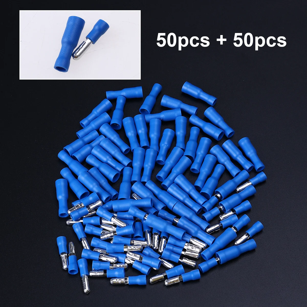 

100pcs Insulated Male Female Quick Splice Wire Terminals Crimp Connectors Blue Set For Marine Car Electrical Equipment Connector