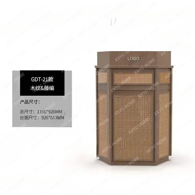 XXWelcome desk Reception desk, simple modern restaurant checkout page Hexagonal rattan stainless steel checkout page