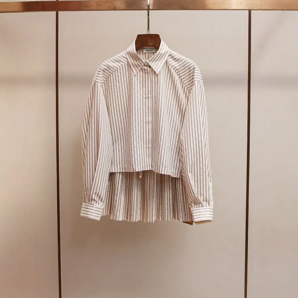 

S's Spring Preppy Style French Casual Diamond Stripes Shirt And Short Pleated Skirt Suit Women's Fashion Outfit Set