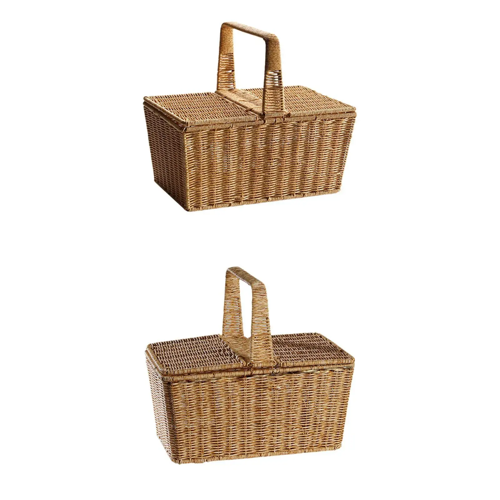 

Корзина для пикника с двойной крышкой, 15,3x10,2x13,7 дюйма, легкая, деревенская, портативная, для фруктов, овощей, многофункциональная