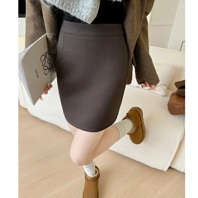 

Korean Fashion Coffee Short Skirt Spring and Autumn New Style Slimming Temperament Bag Hip Skirt Elegant A-line Twill Skirt