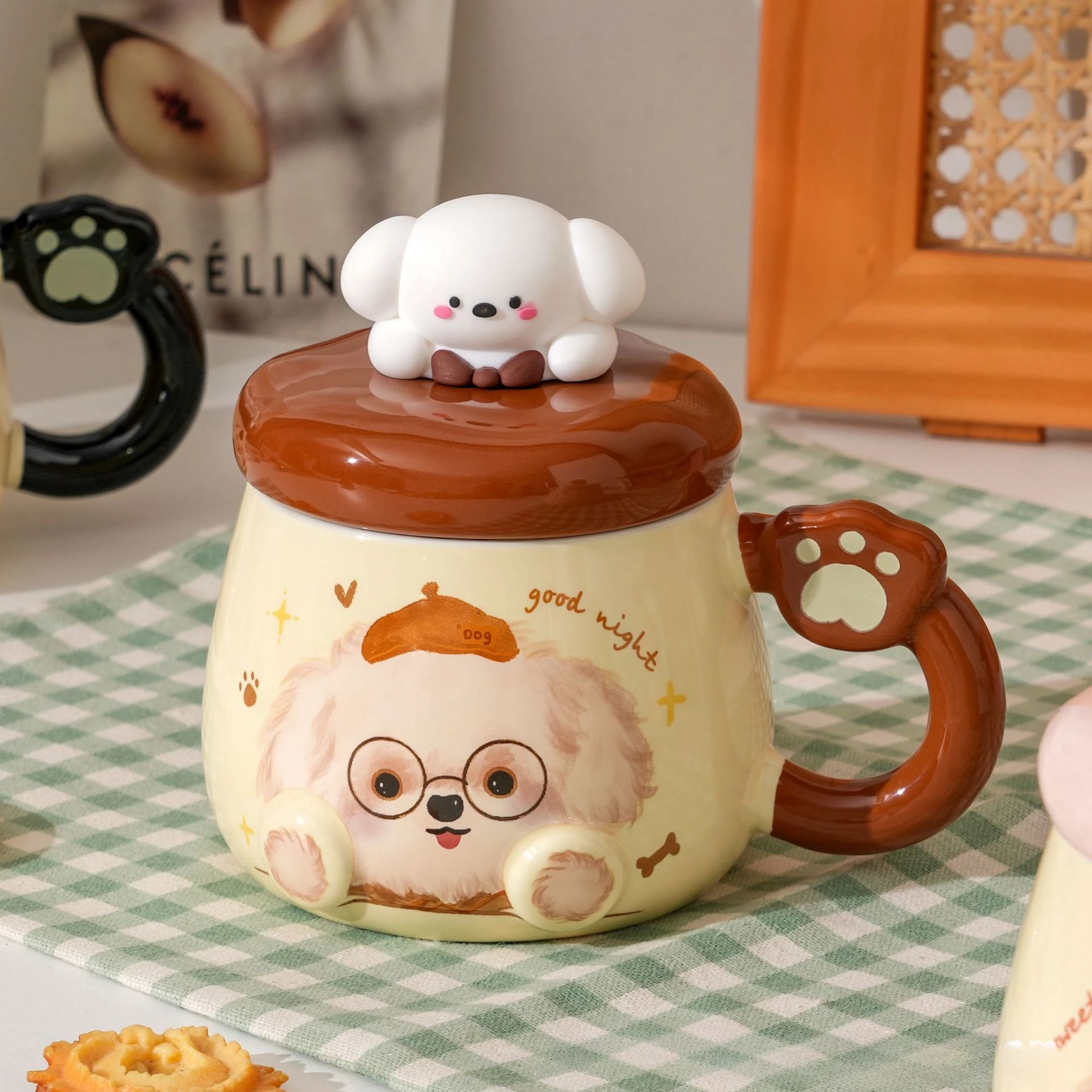 

Cartoon Dog Ceramic Mug, Large Capacity Coffee Mugs,Breakfast Milk Cups with Lid, Birthday Gift Tea Cup, High Beauty Couple Cups