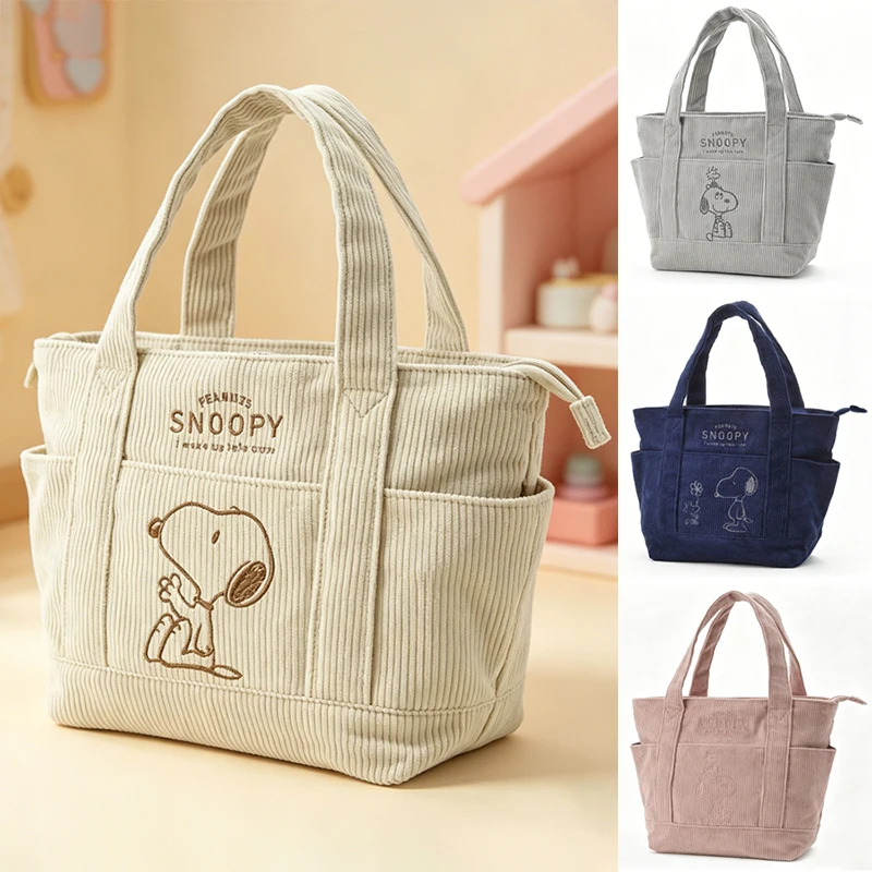 

Kawaii Snoopy Corduroy Shoulder Bag Cute Cartoon Tote Bag Large Capacity Handbag Multi Pocket Casual Student School Bag Gifts