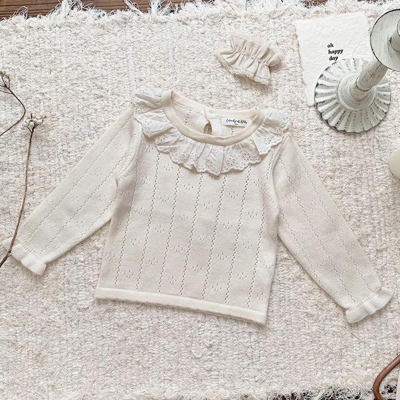 0-4Y Autumn New Baby Girls Clothes Baby Sweater Lace Toddler Knit Sweater Newborn Knitwear Long Sleeve Cotton Baby Pullover Tops