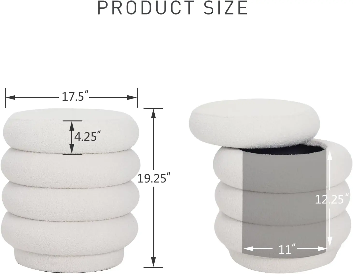 17.5 ''جولة العثمانية القدم البراز تخزين النسيج مسند القدمين الغرور البراز كرسي ، شيربا الحديثة مقعد مبطن منجد مع غطاء