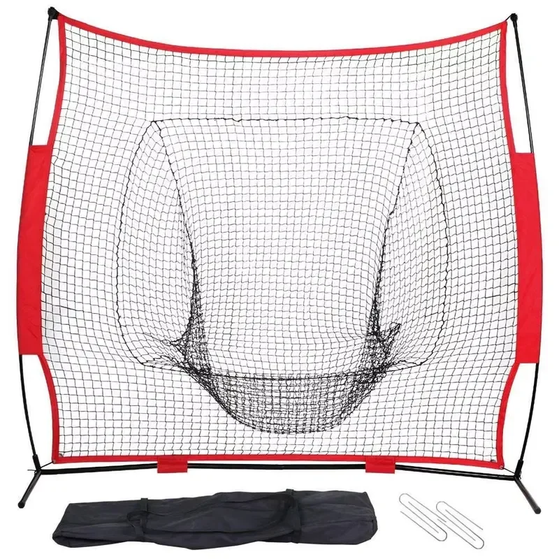 Professional commercial-grade heavy-duty baseball and softball practice nets with tote stakes for hitting carbon fiber bats