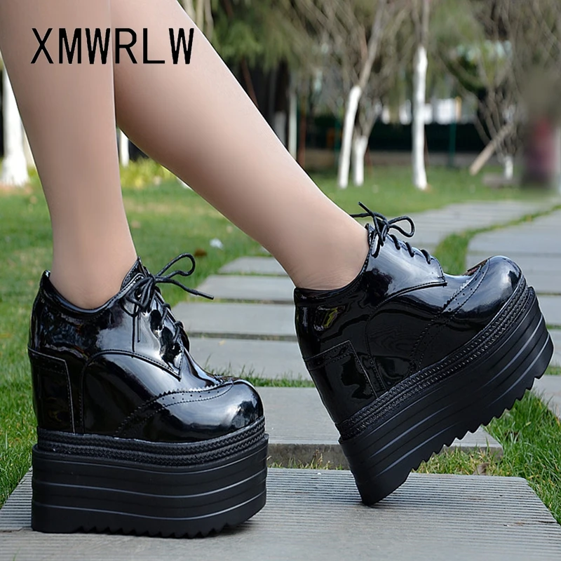 

XMWRLW Women Platform Shoes Patent Leather Fashion High Heels Women Chunky Shoes Platform Sneakers Rubber Sole Woman Sneaker