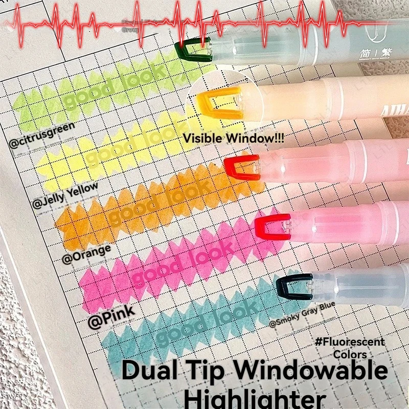 

5 шт./компл. флуоресцентная ручка с видимым окном, двуглавый цветной набор, ручка, канцелярские принадлежности, ручка для записи ключей, ручка для маркировки