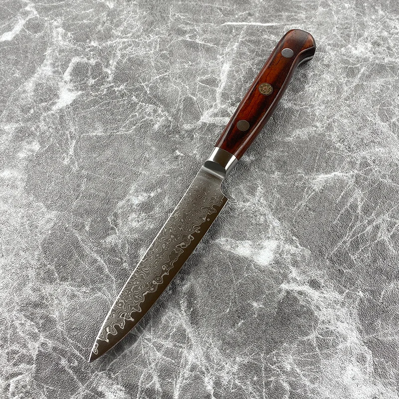 RHON 4inch Utility Knife VG10 Damascus Steel with Rose Wood Handle Chef's Kitchen Vegetable Slicing Fruit Petty Paring Knives