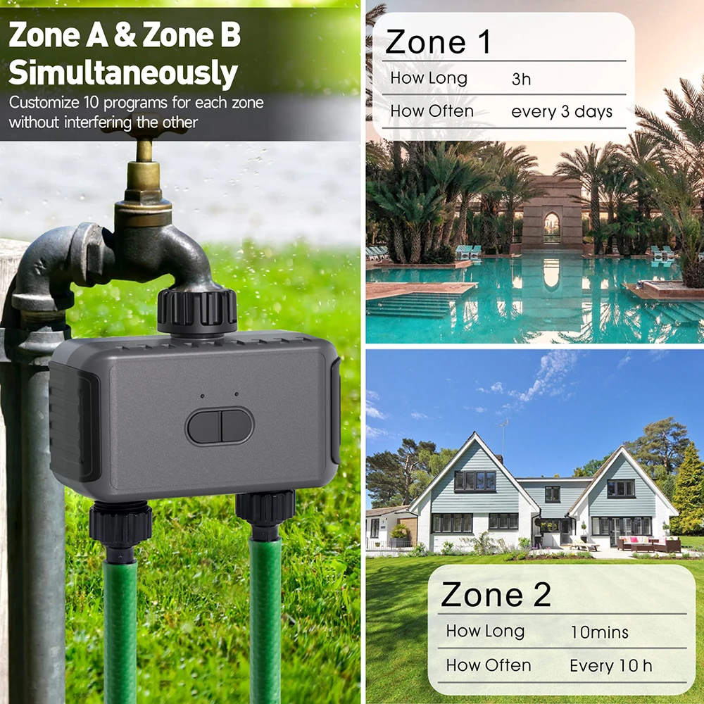 2 zone Smart Garden Watering Timer Wifi Automatic Drip Irrigation Controller Water Valve Garden Automatic Watering System