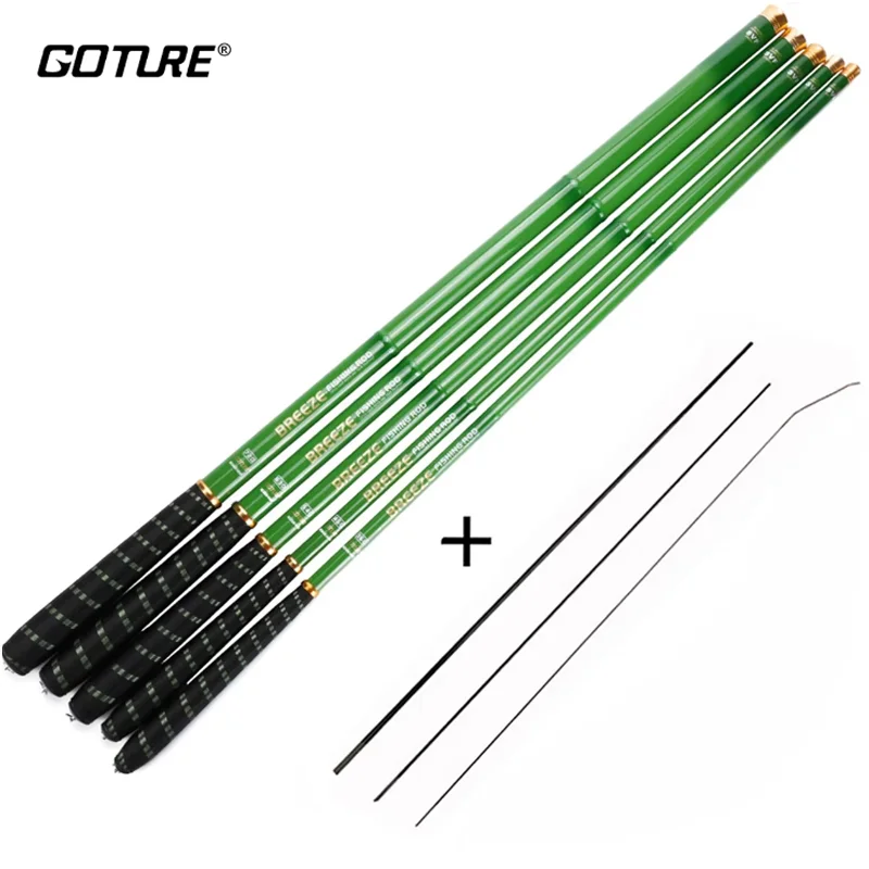 Caña de pescar Goture BREEZE de fibra de carbono 3,6 M-7,2 M Color verde caña de mano ultraligera 3:7 para caña de pescar de carpa de lubina de agua