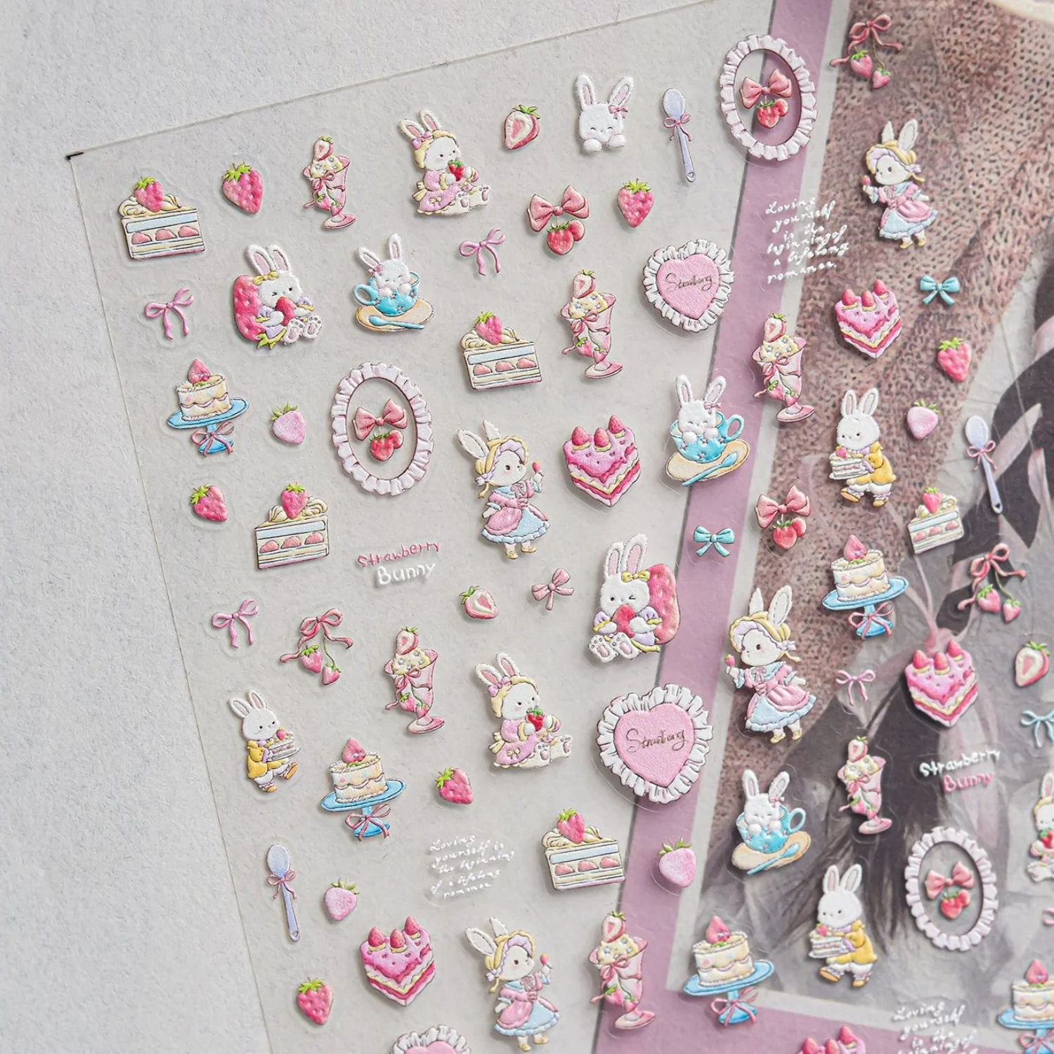 Festliche Party-Nagelaufkleber 5D Süße Kuchen Kerzen Tier Bär Hase Kirsch-Motiv Geburtstags-Themen-Nagelsticker Liebliche Maniküre
