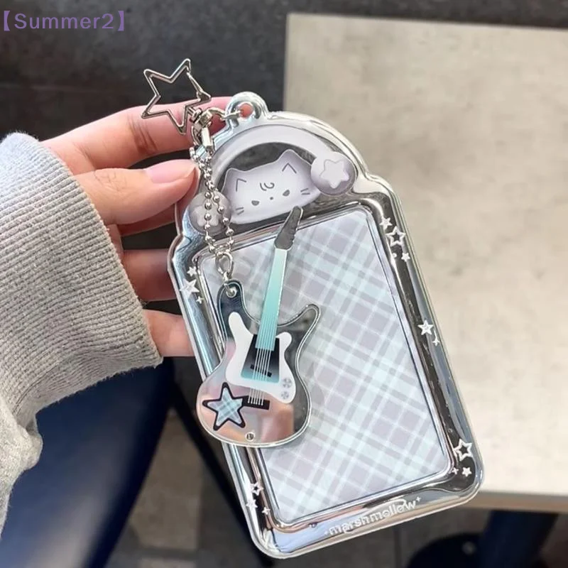 【Xia2】Kawaii Cartoon Cat Rabbit 3 Inch Photocard Holder Keychain Bag Pendant Photo Frame Picture Display Stand ID Badge Holder view 3