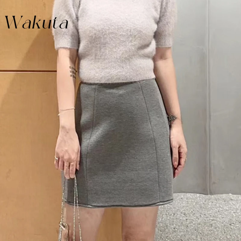 WAKUTA Autumn Japanese Solid Color High-waisted Three-dimensional Package Hip Pants Retro Thin Versatile Commuter Mini Y2k Skirt