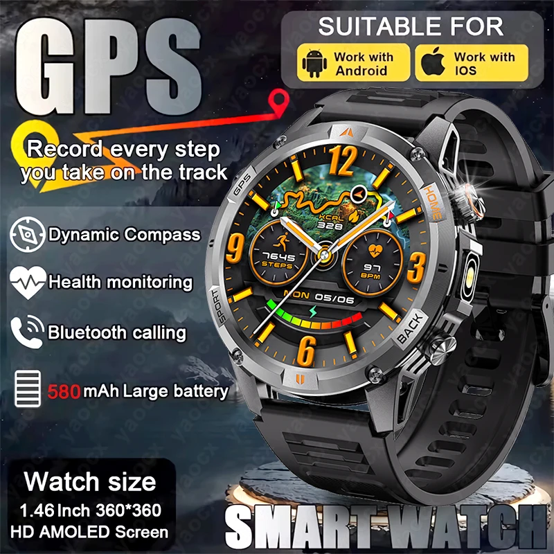 

2026 New Professional GPS Sports Smart Watch Outdoor LED Run GPS Track Swim Watches Compass 3ATM Sports BT Call Smart Watch Men