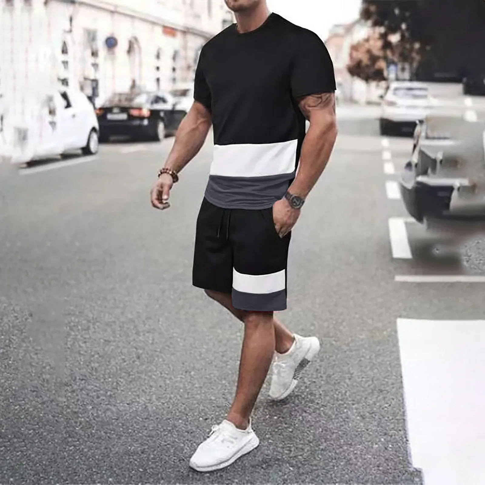 3D Casual Men's T-Shirt Suit Sportswear Men's Short Sleeve Shorts Suit Men's T-Shirt Breathable Suit Summer Beach Shorts Suit