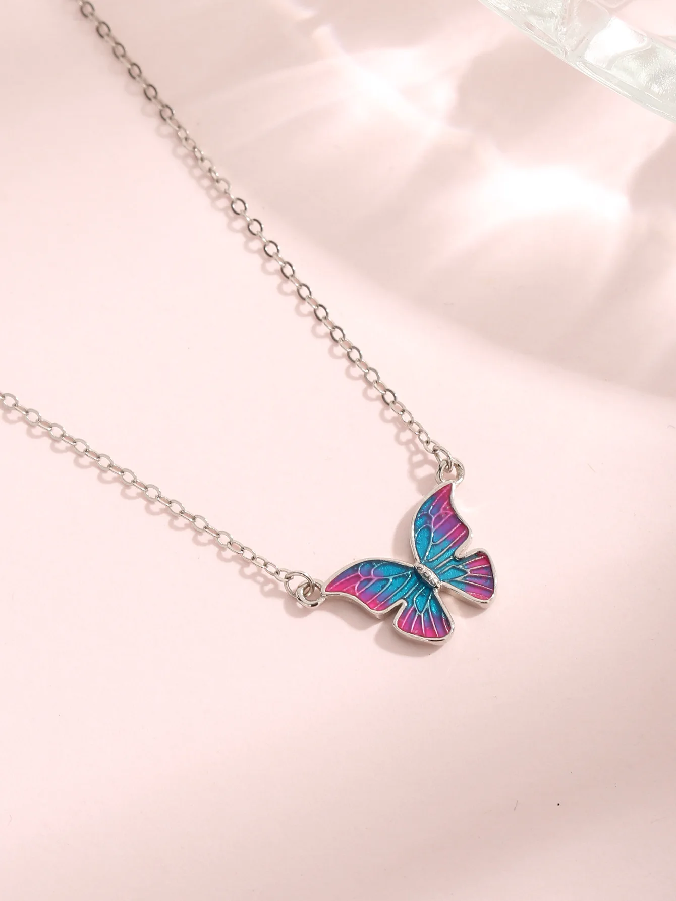 Blue Purple Butterfly Pendant Necklace for Women Made of Sterling 925 Silver and Zircon,Retro Elegant Style for Party or as Gift