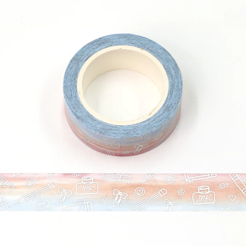 2023 NEW 1PC. 10M Decorative Silver Foil Pencil Stationery Tool Washi Tapes Scrapbooking Journaling Cute  Adhesive Masking Tape