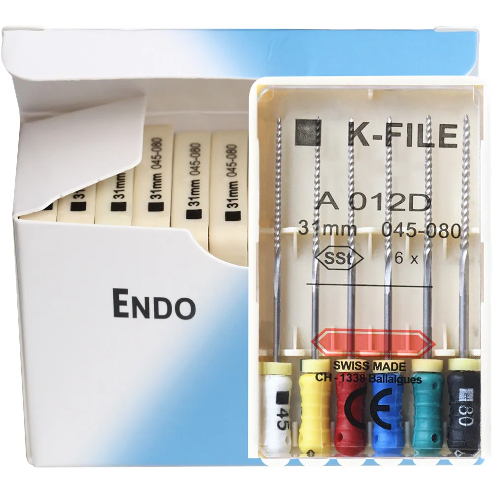 K-FILE Dental de acero inoxidable, limas de Endodoncia de uso manual, instrumentos de laboratorio de dentista, 21/25/31mm, 10 paquetes/caja