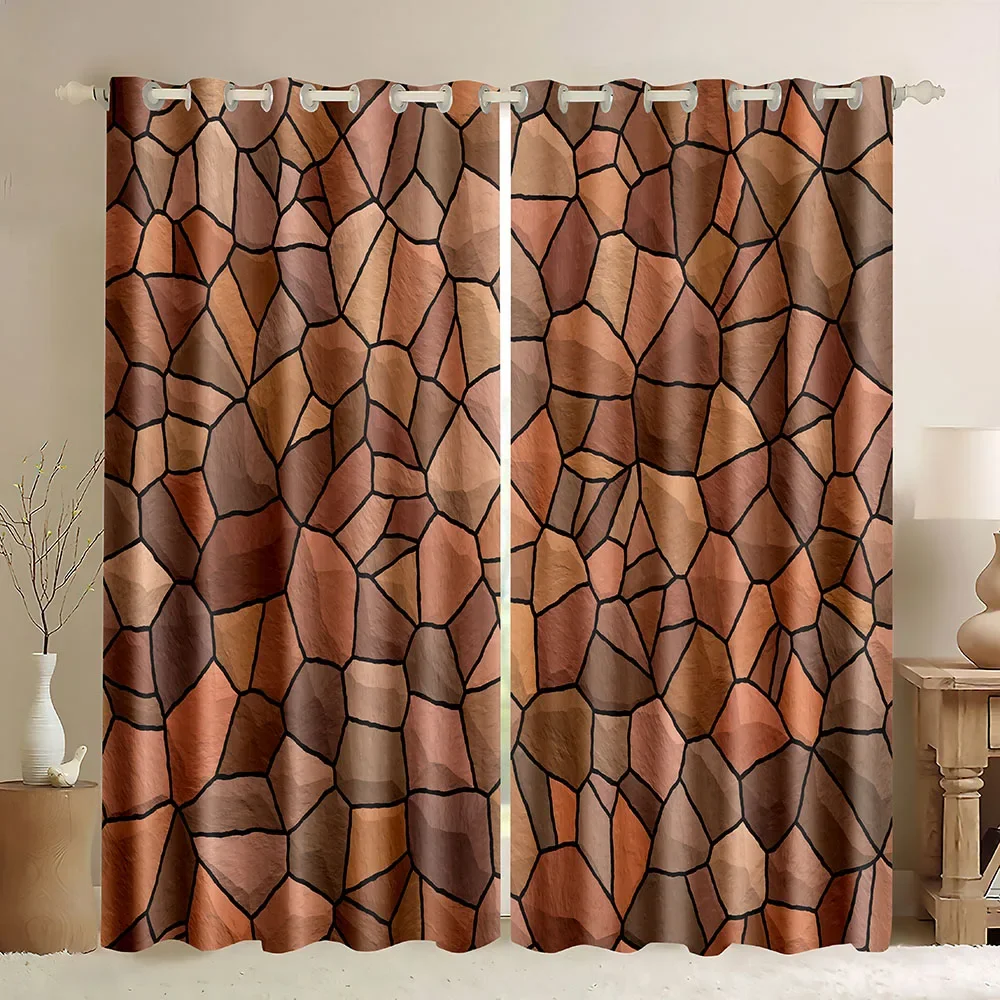 Marble Print Window Curtain,Urban Brick Slate Stone Wall Rock Featured Facade Cobblestone Picture Natural Style Blackout Curtain