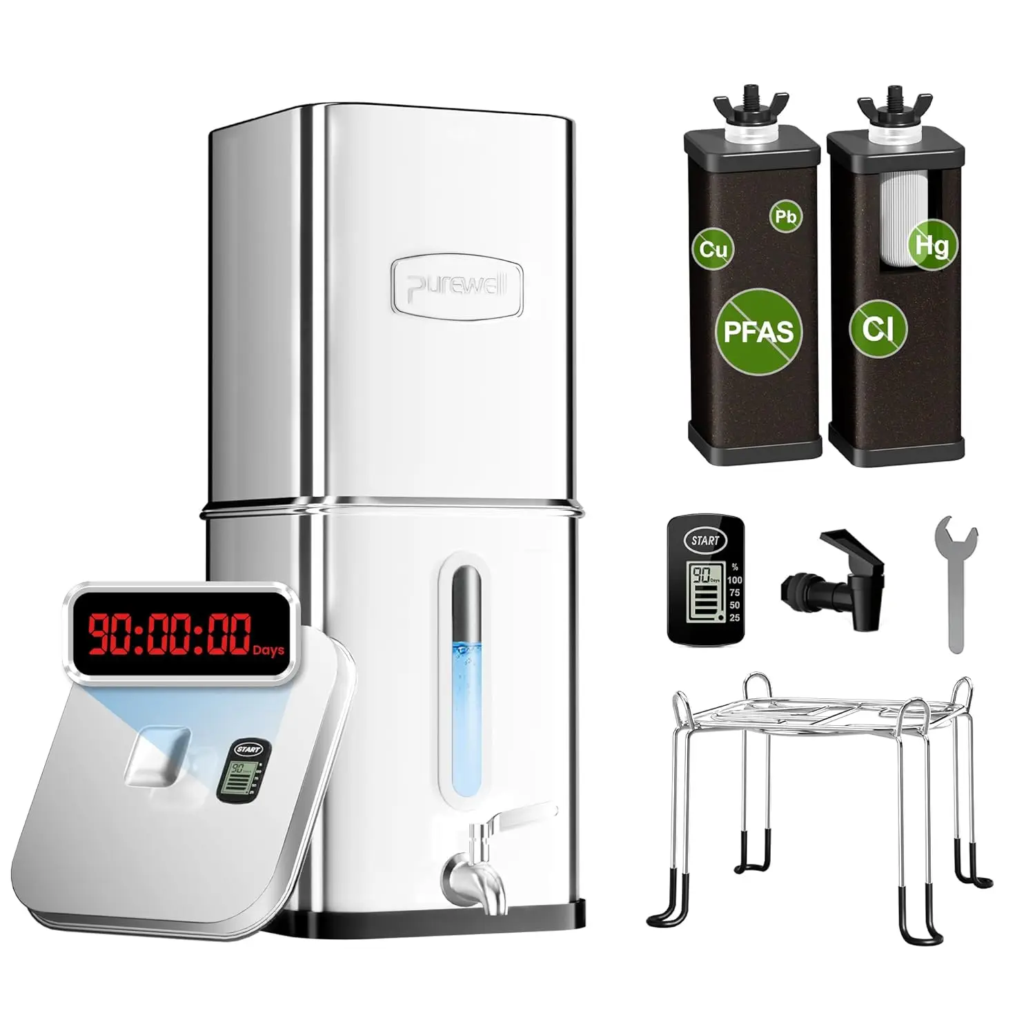 

Square 2.25G PFAS-Free Gravity Water Filter System with Water Level Window & Smart Timer, 4-Stage Filtration, Reduce Lead, Total