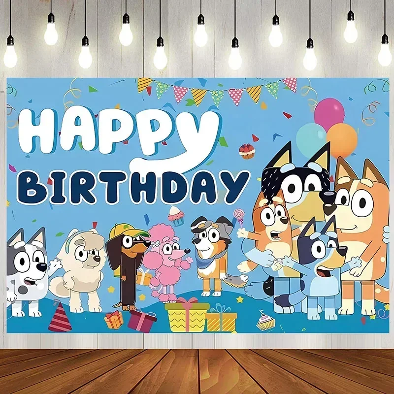 Moose Bluey 150x100cm Birthday Background Banner Anime Bluey Bingo Family Children's Birthday Party Decoration Background Cloth