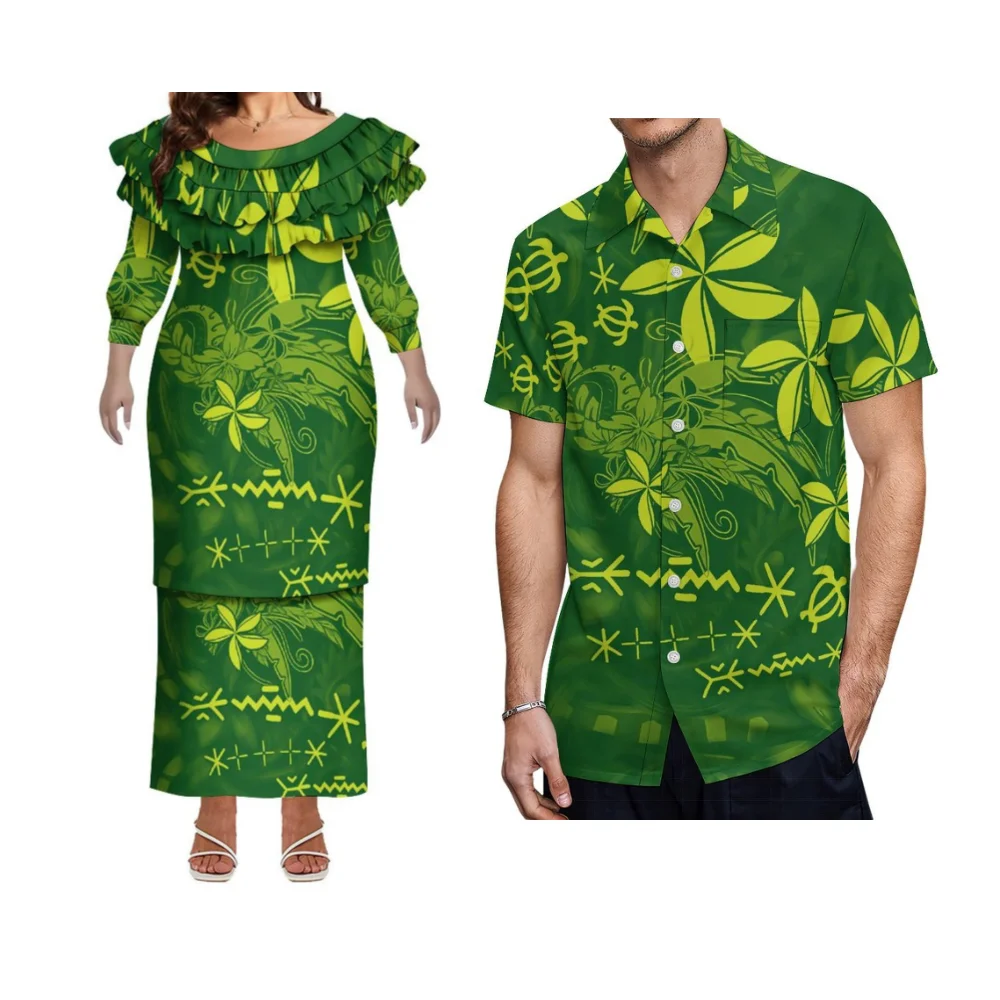 Camicie da uomo polinesie su misura estive senza impuestos Design retrò Foglia di loto in pizzo Girocollo Abiti da donna Abiti da coppia